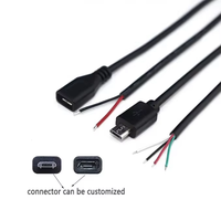 Cable USB Micro Macho de 4 Núcleos de 0.3m/1m Personalizable, Micro Macho a Hembra con Cable de 4 Núcleos y Extremo Abierto Estañado