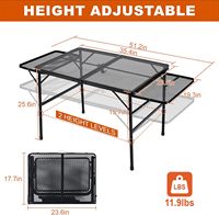 4.4FT Portable Pliable Métal Grill Table Hauteur Réglable Léger Table Extérieure Extension Conseil pour Camping Plage Barbecues