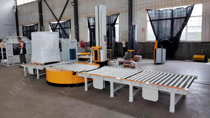 Conveyor Packing Line Fully Automatic Pallet Stretch Wrapping Wrapper ...
