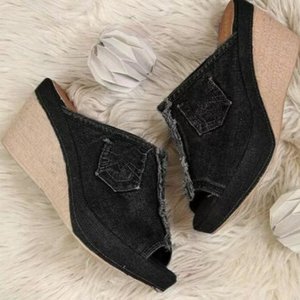Nouvelles Sandales Mules d'été pour femmes, style Cowboy, mode rétro, à plateforme <span class=keywords><strong>compensée</strong></span>, à talons hauts ouverts, pour la plage - Product Image 2
