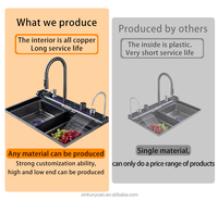 Évier de cuisine intelligent multifonction numérique en acier inoxydable SUS 304 avec cascade et technologie Nano