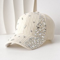 Casquette de baseball amincissante en velours 100 % polyester, brodée à la machine, ornée de strass, nouvelle collection hiver transfrontalière à 6 panneaux