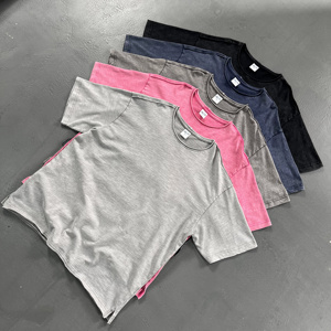 <span class=keywords><strong>T</strong></span>-<span class=keywords><strong>shirt</strong></span> Femme en Coton Bambou Lavé, Style Vintage Déchiré, Manches Courtes, Ourlet Roulé, Effet Délavé, Broderie DTG - Product Image 1