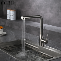 Robinet de cuisine certifié CE en alliage de zinc, finition brossée contemporaine, extractible, double fonction, rotation à 360 degrés, pour hôtel et appartement