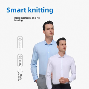 Camisas Sociais Masculinas de Luxo de Manga Longa para Primavera, Ajuste Slim, Malha Elástica de Algodão Pima, Respirável e Antirrugas para Escritório - Product Image 1