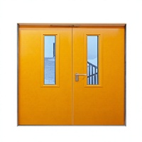 Porte coupe-feu en acier à double battant avec panneau de vision, porte d'issue d'incendie commerciale en acier avec fenêtre d'observation