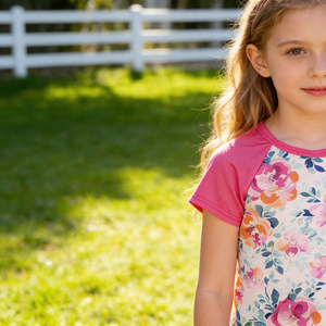 Camisetas de Manga Corta Raglán con Estampados Florales Personalizados al por Mayor para Niñas, Tela de Seda de Leche, Ropa para Bebés y Niños Pequeños - Product Image 2