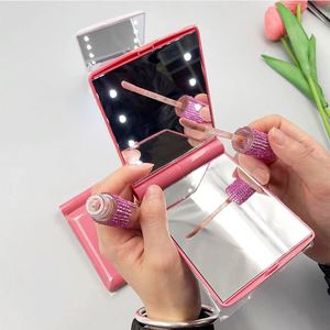 Espejo de Maquillaje Rosa y Blanco con Luz LED, Marca Privada, Espejos de Maquillaje Portátiles Mini con Luz - Product Image 3