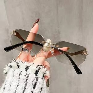 Fashion Small Square Rimless PC <b>Frame</b> UV400 Sunglasses with Yellow Lenses Retro Classic Design for Unisex - Product Image 2