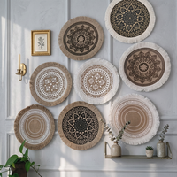Sets de table ronds en jute tressé naturel avec pompons, décoration de table de mariage bohème