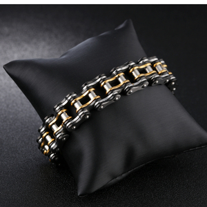 Đồ Trang Sức Mens Cổ Điển Punk Phong Cách Vàng Đen Thép Không Gỉ Xe Đạp Liên Kết Chuỗi Vòng Đeo Tay Bangle - Product Image 3