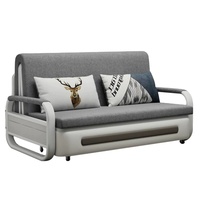 Canapé-lit de luxe moderne pour salon, pliable et extensible, avec structure métallique, revêtement en tissu, mousse haute densité et rangement, idéal pour appartement