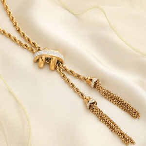 Collana di nappe a catena Vintage in acciaio inossidabile con lastricato di diamanti placcato oro <span class=keywords><strong>Monet</strong></span> Damita gioielli da donna - Product Image 2