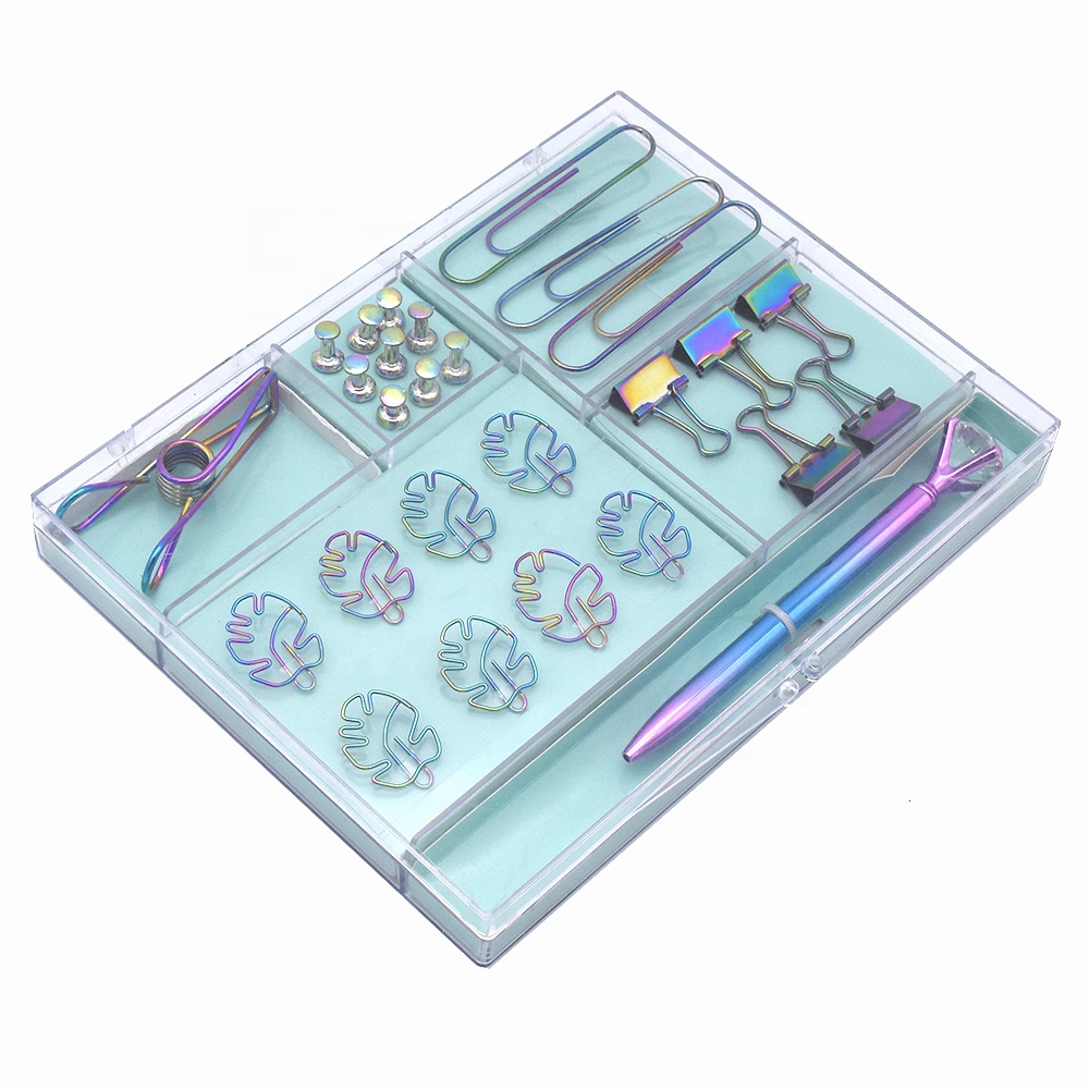 Набор канцелярских принадлежностей радужного цвета с нажимными штифтами и зажимами для связывания, оптом