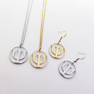 Collier personnalisé à initiales style Psi Collier de sororité lettre grecque Psi Charme de fraternité Or 18K Symbole Psi en acier inoxydable - Product Image 2