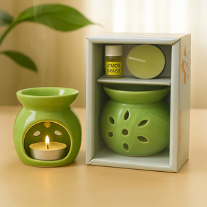 OEM Ceramic Fragrance Diffuser <b>Gift</b> Box with Lemongrass Scented Oil and Tealight <b>Candle</b> Stylish Aromatherapy Home Decor <b>Set</b> - Product Image 2