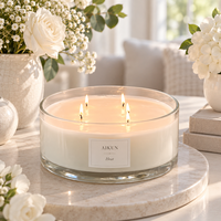 Bougie parfumée AIKUN grande ronde transparente à quatre mèches en verre pour décoration de centre de table avec cire crème et récipient à large ouverture, étiquette de marque