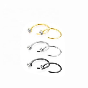 Trending Body Jewelry Clear Cubic Crystal C Shape Stud Ring Acero inoxidable Lip Open Hoop Nose Ring - Product Image 1