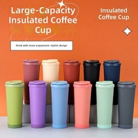 Grande tasse à café portable de 830 ml avec revêtement en céramique, en acier inoxydable 304, isolée sous vide, avec paille et base en silicone