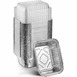 250ml Aluminum Rectangle Disposable <b>Foil</b> Tray with Plastic Dome Lid Takeout <b>Container</b> Food Grade - Product Image 1
