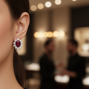 Orecchini a lobo Haring con gemma rossa a forma di fiore, montatura a griffe, gioielli classici da donna per matrimonio, in lega E2913 - Product Image 2