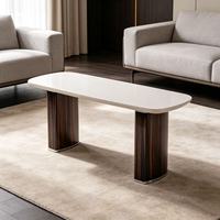 Zeitgenössischer Luxus-Couchtisch mit Abgerundeter Rechteckiger Form, Hochglanz-Oberfläche, Massivholzbeinen und Metallgestell für Wohnzimmer