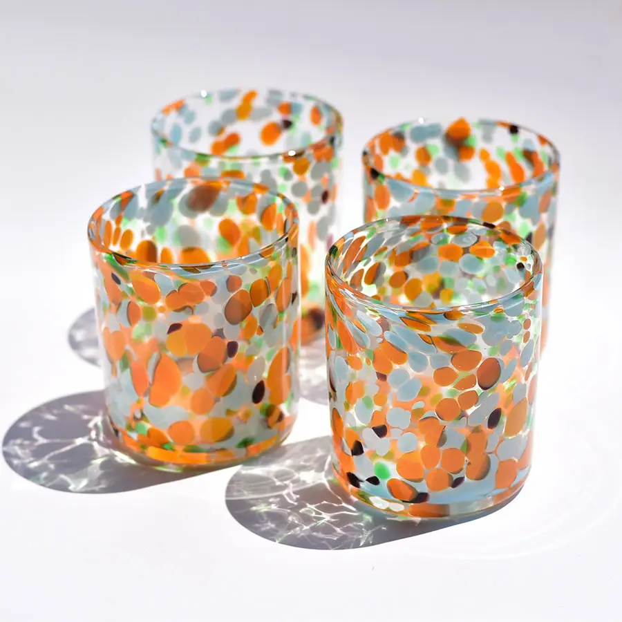 Eco Friendly punto di colore nordico decorativo barattolo di candela di colore personalizzato vuoto di vetro coppe di vetro