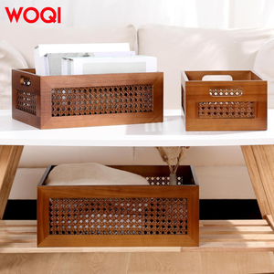 <span class=keywords><strong>Panier</strong></span> de rangement en rotin et <span class=keywords><strong>bois</strong></span> WOQI, d'inspiration vintage, multi-usages, avec poignées, pour la cuisine, le pique-nique, la salle de bain et la décoration intérieure - Product Image 6