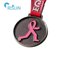 Fabrication de médailles personnalisées pour femmes, en ruban rose pailleté, pour la sensibilisation au cancer du sein, médaille, médaillon, récompense, médaille personnalisée pour le sein