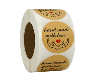 Ronde Natuurlijke Kraft Handgemaakte Met Liefde Stickers Dank U Trouwkaarten Zeehonden Snoep Gunsten Gift Dozen Stickers