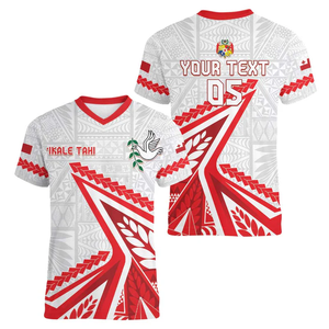 Camiseta Personalizada de Fútbol Americano de Tonga 2024 con Cuello en V para Mujer, Informal, Transpirable, Ajustada, Dropshipping, Go Ikale Tahi - Product Image 3