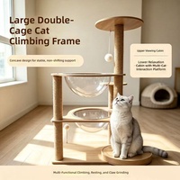 Arbre à chat en bois avec double capsule spatiale, griffoir en sisal, arbre à chat multi-plateformes, mobilier pour chat toutes saisons