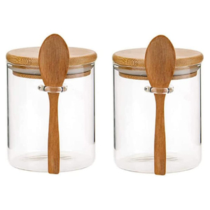Contenedores de café de vidrio con estante, gran capacidad, tapas de bambú selladas herméticas, cuchara, cocina, tarros de almacenamiento de alimentos - Product Image 1