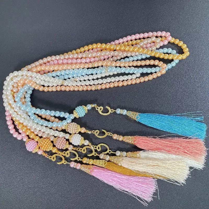 도매 Eid Mubarek 선물 99pcs 6mm 모조 유리 진주 구슬 이슬람 Tasbih 이슬람기도 Tasbih 기도를위한 Tasbih