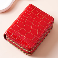Dompet Wanita Motif Kulit Buaya dengan Ritsleting Ganda, Dompet Pendek Kulit PU, Banyak Slot Kartu, Tempat Koin untuk Wanita