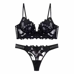 Completo Intimo Sexy Ricamato in Pizzo da Donna, Reggiseno <span class=keywords><strong>Minimizer</strong></span> Ultra Sottile <span class=keywords><strong>con</strong></span> <span class=keywords><strong>Ferretto</strong></span> e Perizoma, Reggiseno Push-up Scollato a V Profondo, Taglie Forti - Product Image 5