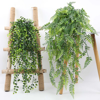Guirlande de feuilles de fougère tropicales artificielles en plastique vert E1 en gros, verdure pour plafond, herbe artificielle, plantes suspendues pour décoration extérieure