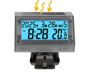 Horloge numérique solaire pour <span class=keywords><strong>moto</strong></span> avec affichage LCD rétroéclairé de la date, du jour et de la température, <span class=keywords><strong>thermomètre</strong></span> étanche avec support pour <span class=keywords><strong>moto</strong></span> - Product Image 1