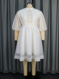 Mezza sbuffa <span class=keywords><strong>maniche</strong></span> a linea da donna abiti Casual Patchwork in pizzo <span class=keywords><strong>Organza</strong></span> - Product Image 4