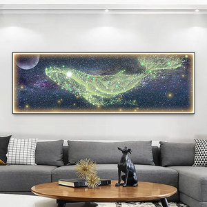 Luxury LED Light Blue <strong>Whale</strong> Wall <strong>Art</strong> Painting Modern Framed Picture Crystal Porcelain Painting for Living Room Decor - Product Image 3