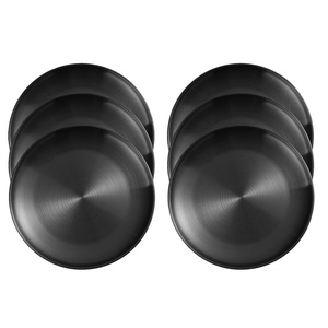 Prato de Jantar de Aço Inoxidável de 8 Polegadas, Prato Redondo de Metal Preto para Salada e Sobremesas, Ideal para Cozinha e Camping ao Ar Livre - Product Image 1