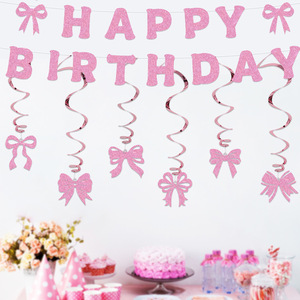 Set di Fiocchi e Spirali Decorativi in Carta Glitterata per Feste di <span class=keywords><strong>Compleanno</strong></span>, Colori <span class=keywords><strong>Rosa</strong></span>, Nero, Viola e Rosso, per Decorazioni di Feste e Addii al Nubilato - Product Image 2