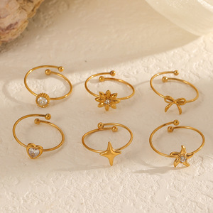 แหวนแฟชั่นผู้หญิง ปรับขนาดได้ สีทอง ลายดาว หัวใจ ดอกไม้ โบว์ ชุดแหวน ของขวัญ เครื่องประดับ ดีไซน์เรขาคณิต - Product Image 1