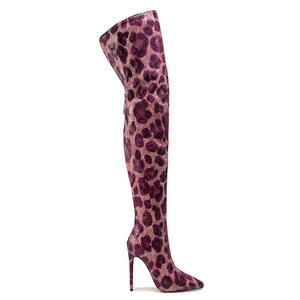 Bottes hautes à motif serpent grande taille 47 pour femme, bottes longues à talon aiguille, bottes cuissardes à bout pointu avec fermeture éclair arrière - Product Image 4