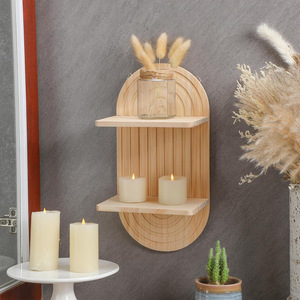 Wooden Oval <b>Wall</b> <b>Mounted</b> <b>Shelf</b> 2 Tier Decorative Storage For Home Office Display - Product Image 4