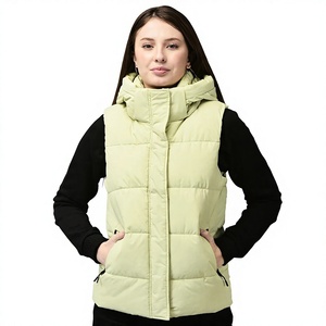 Chaleco Acolchado Verde Claro para Mujer, Cuello Alto, Cierre de Cremallera, Cortavientos, Ropa Exterior Informal, Color Sólido, Poliéster - Product Image 1