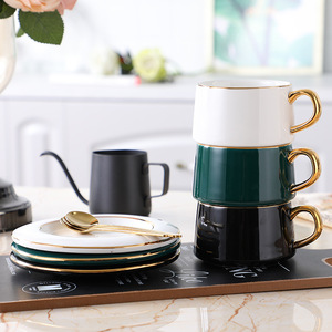 Creative Gold European Style Ceramic Mug with Luxury <b>Small</b> Coffee Cup Saucer Set Gold Rim Tray and Spoon Included - Product Image 5