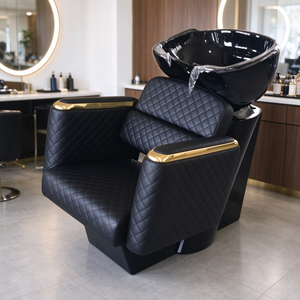 Chaise de lavage de cheveux en cuir PVC noir avec bac, chaise inclinable pour le lavage des cheveux pour salon de coiffure - Product Image 1