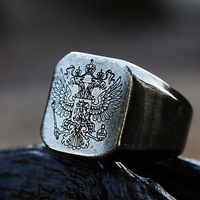 Bagues signet à double aigle en acier inoxydable plaqué platine rétro vintage classique pour hommes, bijoux de mode personnalisés en gros