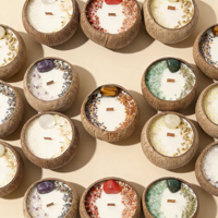FORTUNE BOLIN Vente en gros de bols en noix de coco naturels faits à la main, fleurs séchées, bougies parfumées naturelles avec cristaux
